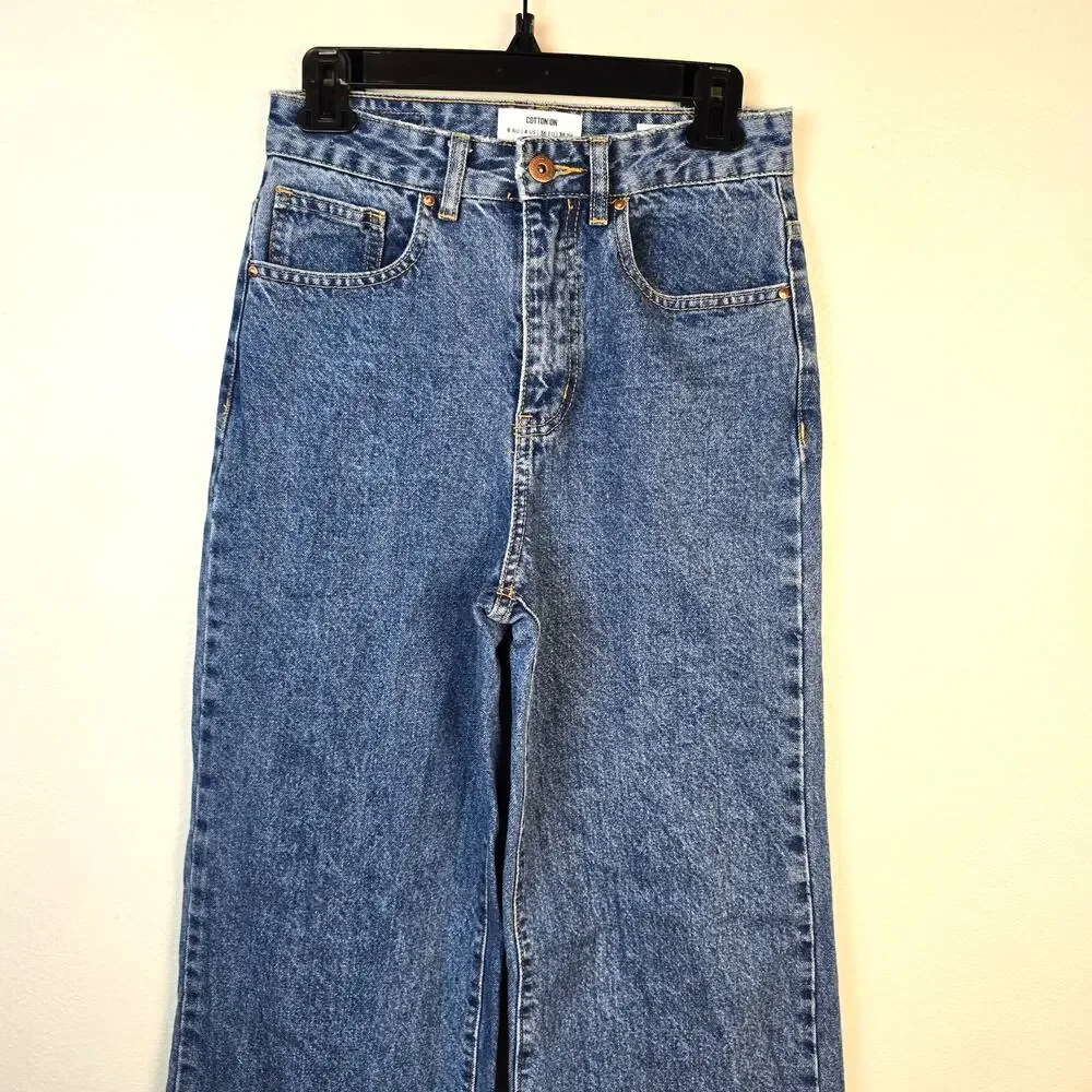 Cotton On Jeans Women's 4 Long Wide Leg Medium Wash Casual Boho Summer Beachy